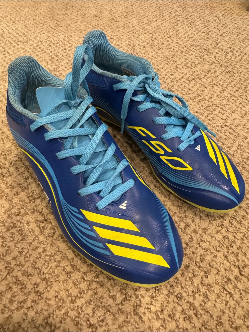 adidas Kids F50 League Messi FG/MG Soccer Cleats Royal/ Yellow Size 5.5 Big Kid